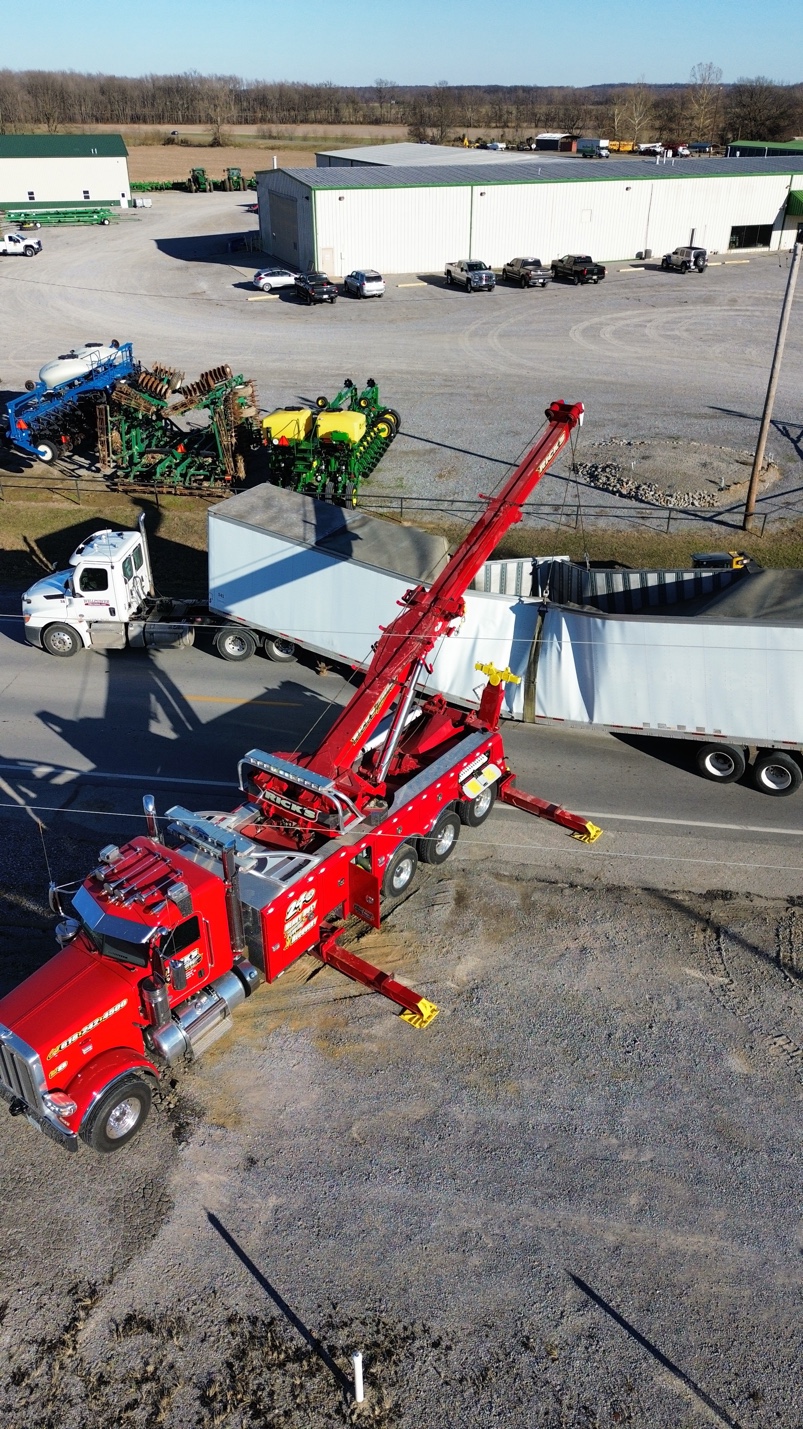 Rick's Towing Century 1075 rotator in action — aerial view